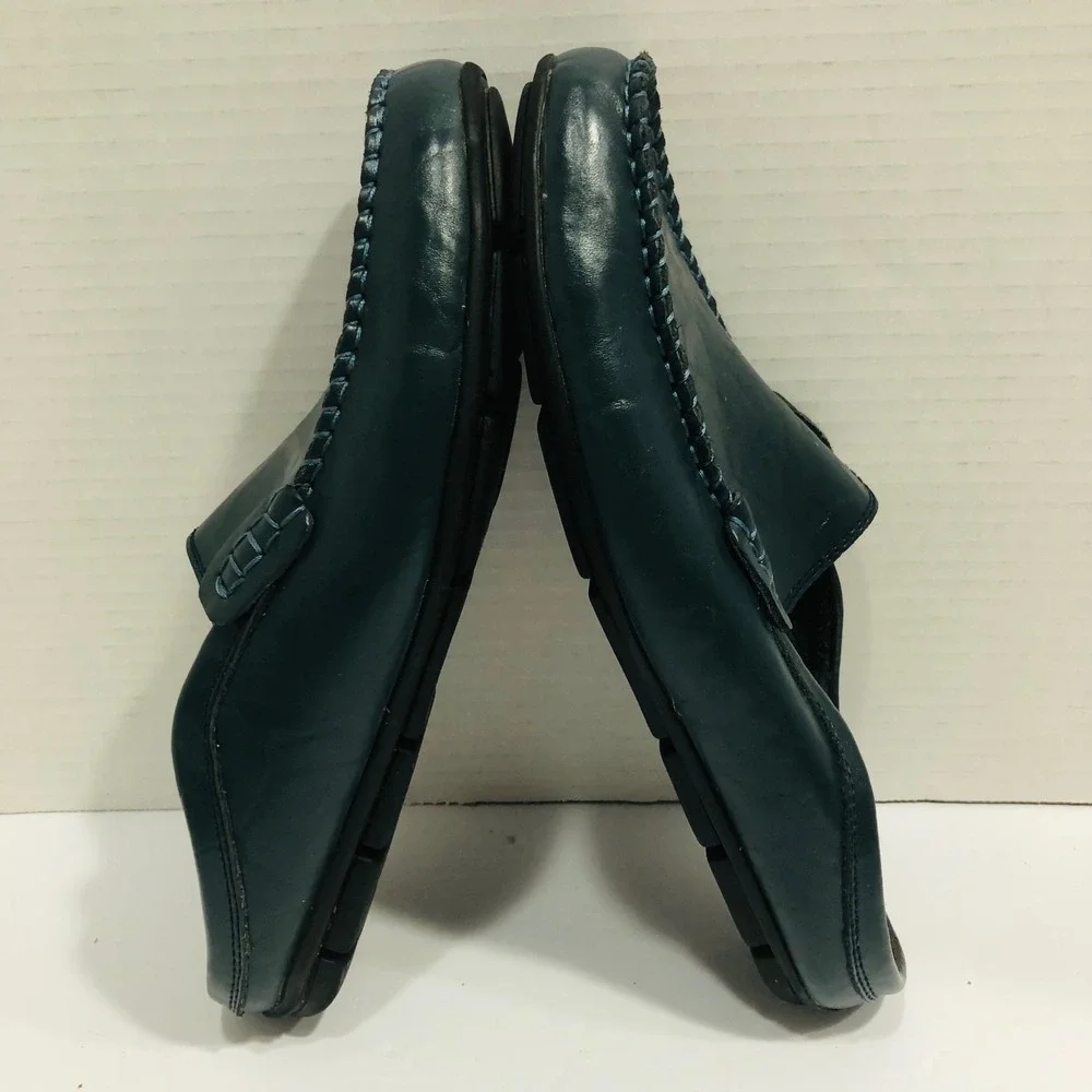 Go Tour Navy Leather Shoes Mule Loafer Backless Slip‎ On Driving Preppy Mens 6.5